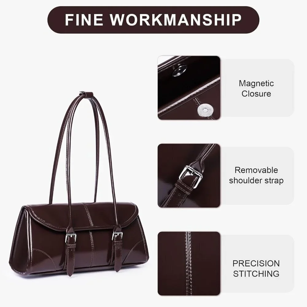 Women's Coffee Faux Leather Tote Bag Small Shoulder Handbag Purse - Picture 5 of 6
